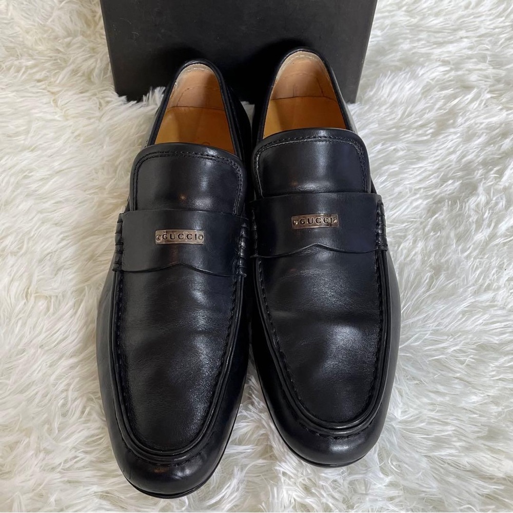 Gucci Black Leather Men's Slip-On Loafers